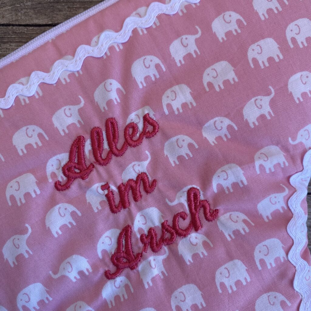 Tasche mit Spruch "Alles im Arsch", Kosmetiktasche, Mäppchen, rosa, Elefanten, pink