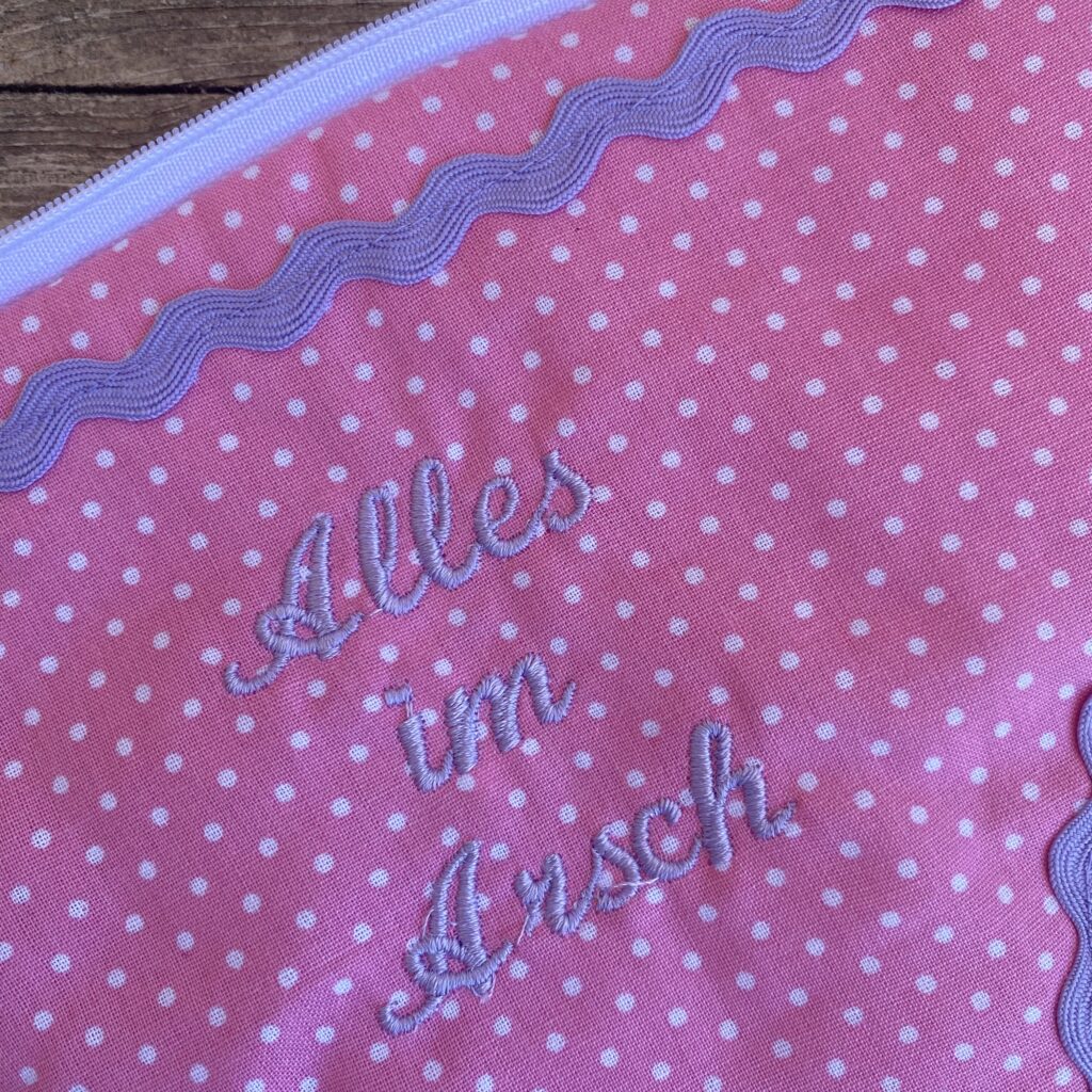 Mäppchen mit Spruch "Alles im Arsch", pink, gepunktet, flieder, Geschenk für Freundin