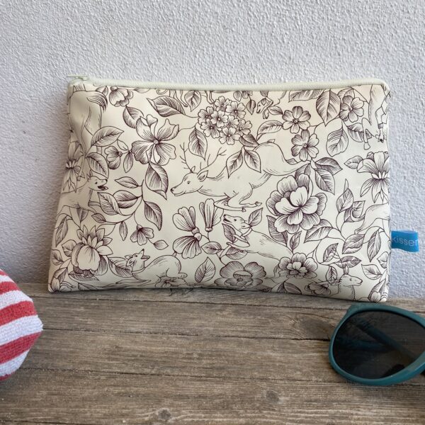 Wetbag/ Kosmetiktasche/ Kulturbeutel Beige, Boho, florales Muster, Tiere