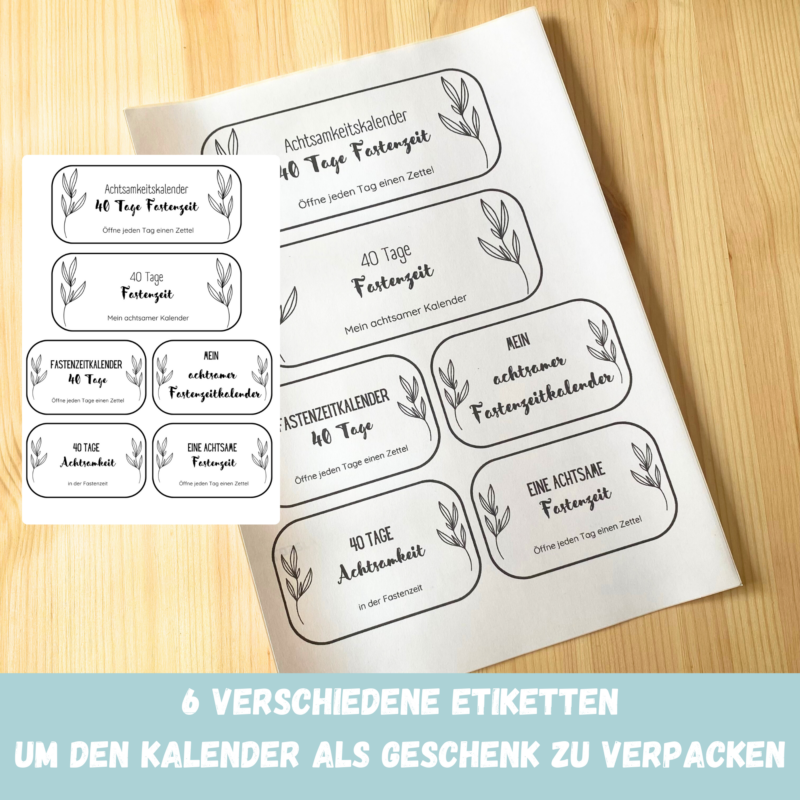 achtsamer Kalender Fastenzeit - 40 Tage Fasten - Digitaler Download PDF