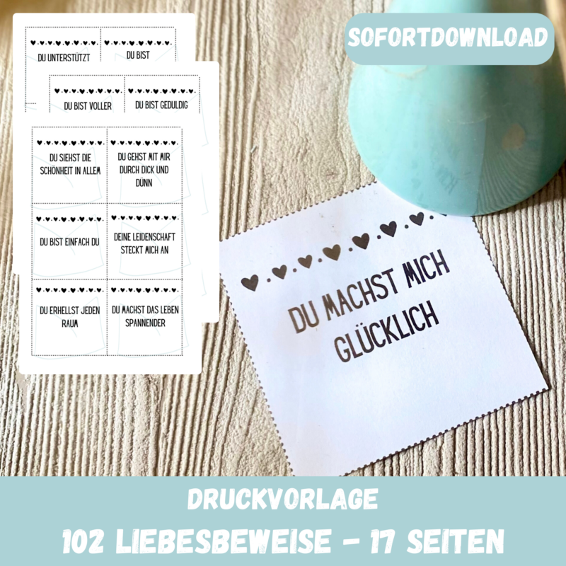 100 Gründe warum ich Dich liebe, Bastelvorlage für Liebesbeweise, Geschenk zum Valentinstag, Digitaler Download PDF