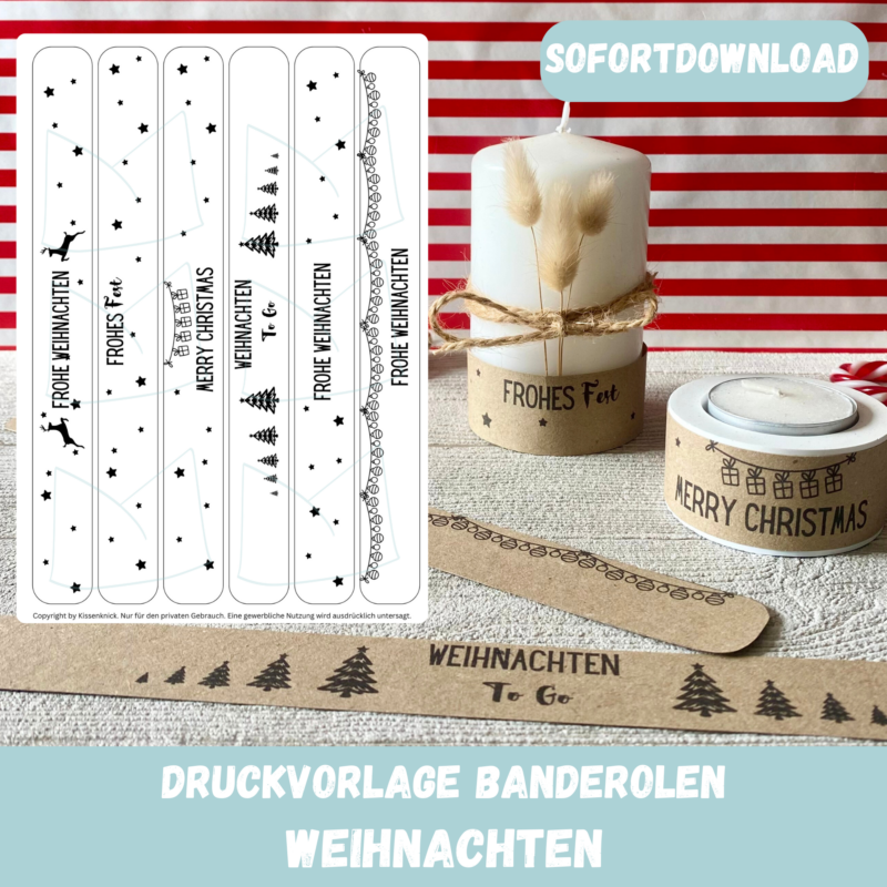 PDF Bastelvorlage Banderolen zu Weihnachten, für Geschenkverpackungen - Download