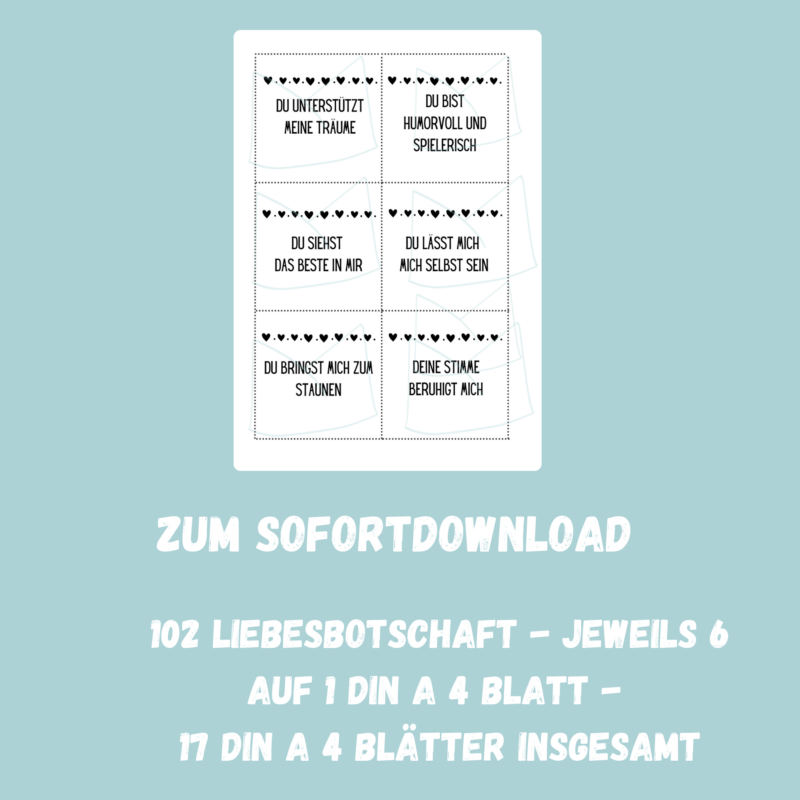 100 Gründe warum ich Dich liebe, Bastelvorlage für Liebesbeweise, Geschenk zum Valentinstag, Digitaler Download PDF