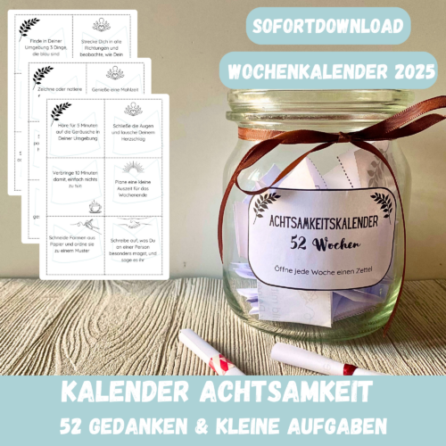 achtsamer Jahreskalender - 52 Wochen - Wochenkalender - Digitaler Download PDF