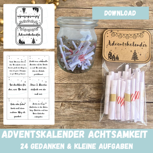 Adventskalender Achtsamkeit - 24 achtsame Tage mit kleinen Aufgaben & Übungen - Digitaler Download PDF