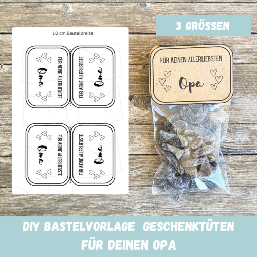 Bastelvorlage Geschenktüte, Tütenklappe - Für meinen allerliebsten Opa - 3 Größen - Digitaler Download - PDF