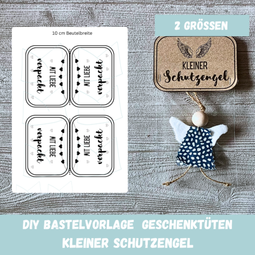 Kleiner Schutzengel Bastelvorlage Geschenktüte, Tütenklappe, Digitaler Download