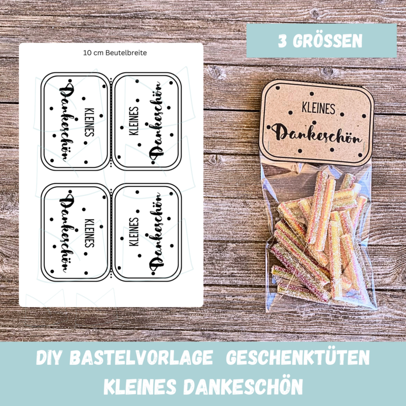 Bastelvorlage Geschenktüte, Tütenklappe - Kleines Dankeschön - 3 Größen - Digitaler Download PDF