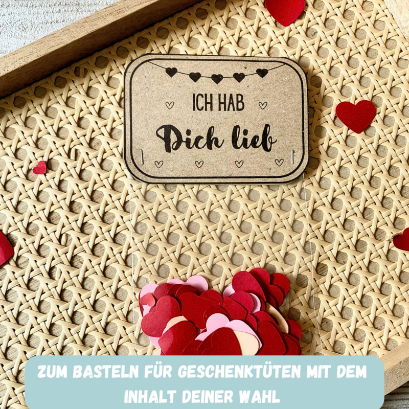 Bastelvorlage Geschenktüte, Tütenklappe - Ich hab Dich lieb - Digitaler Download PDF