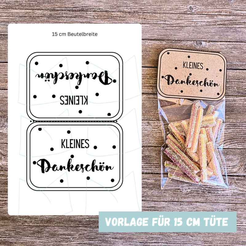 Bastelvorlage Geschenktüte, Tütenklappe - Kleines Dankeschön - 3 Größen - Digitaler Download PDF