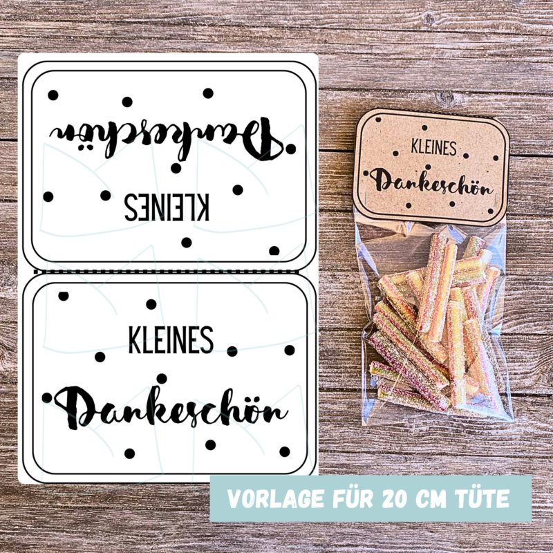 Bastelvorlage Geschenktüte, Tütenklappe - Kleines Dankeschön - 3 Größen - Digitaler Download PDF