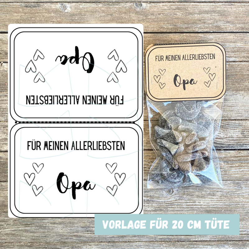 Bastelvorlage Geschenktüte, Tütenklappe - Für meinen allerliebsten Opa - 3 Größen - Digitaler Download - PDF