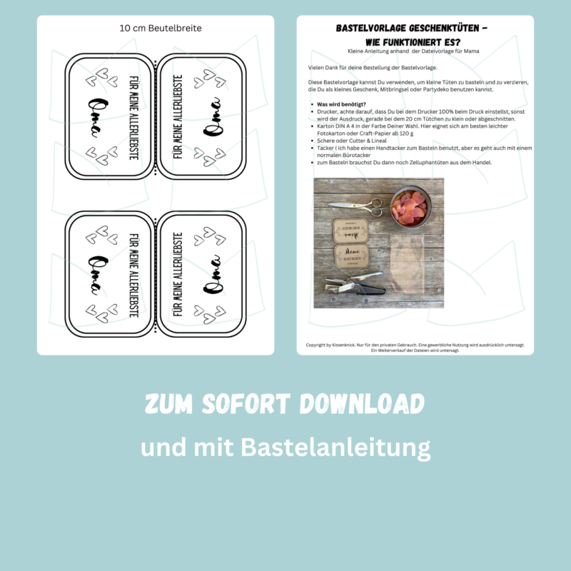 Bastelvorlage Geschenktüte, Tütenklappe - Für meine allerliebste Oma - 3 Größen - Digitaler Download PDF – Bild 7