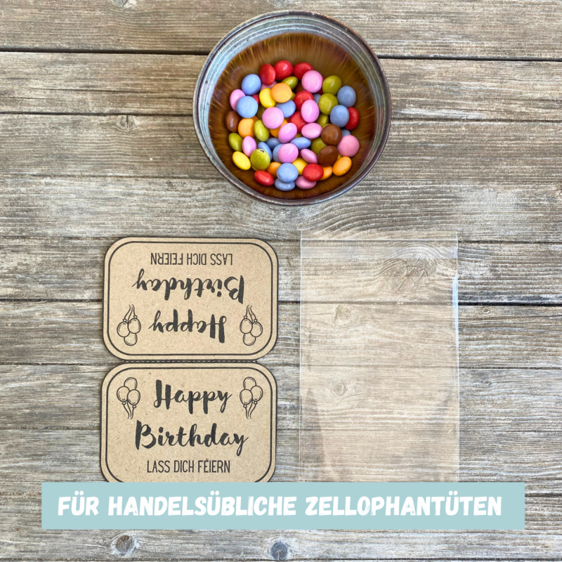 Bastelvorlage Geschenktüte, Tütenklappe - Happy Birthday, lass Dich feiern - 3 Größen - Digitaler Download PDF