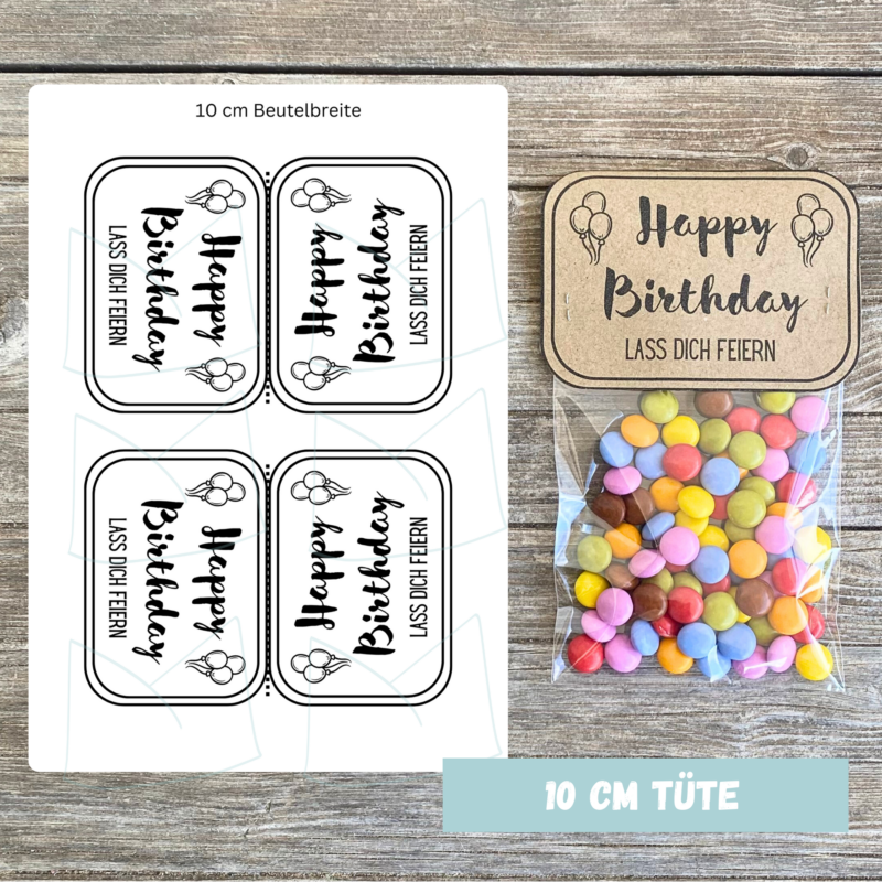 Bastelvorlage Geschenktüte, Tütenklappe - Happy Birthday, lass Dich feiern - 3 Größen - Digitaler Download PDF