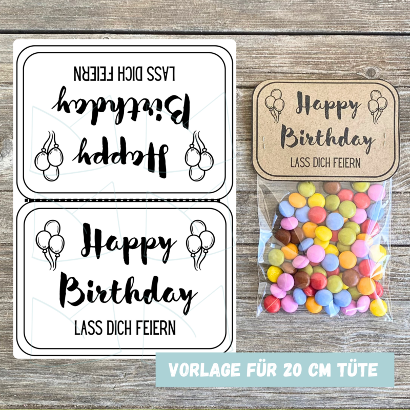 Bastelvorlage Geschenktüte, Tütenklappe - Happy Birthday, lass Dich feiern - 3 Größen - Digitaler Download PDF