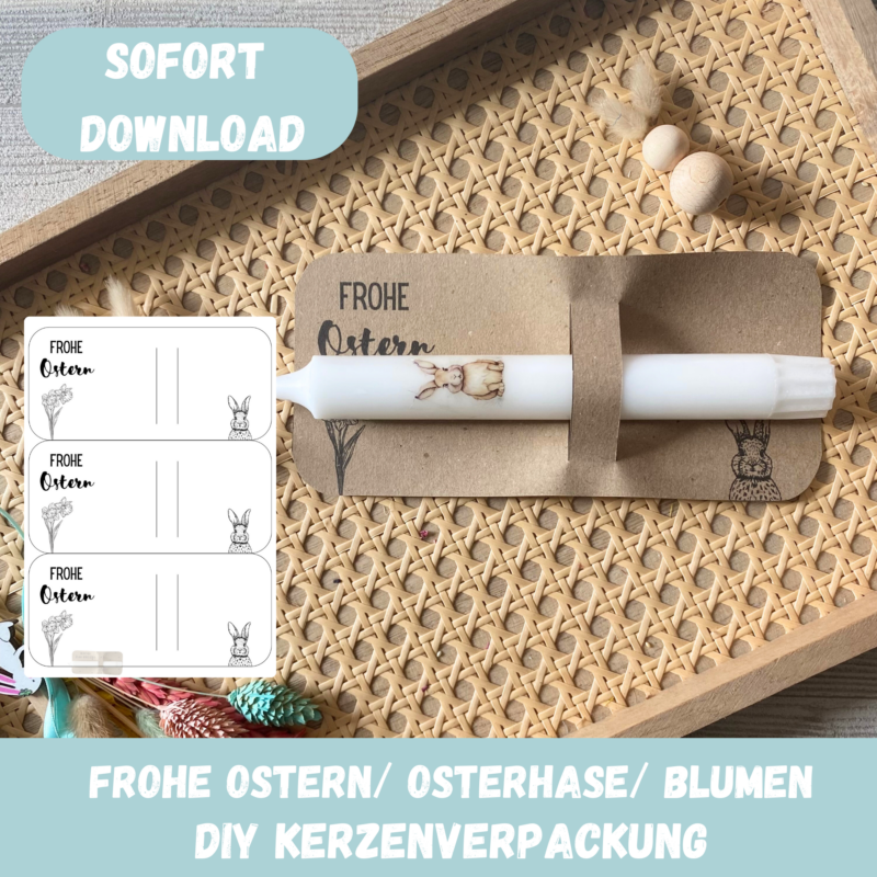 Kerzenverpackung Frohe Ostern Hase Blumen