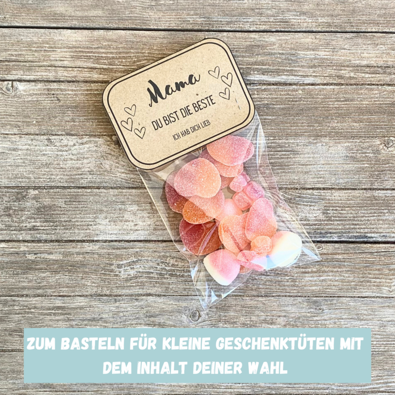 Bastelvorlage Geschenktüte, Tütenklappe - Mama, Du bist die Beste - 3 Größen - Geschenk zum Muttertag, Digitaler Download PDF