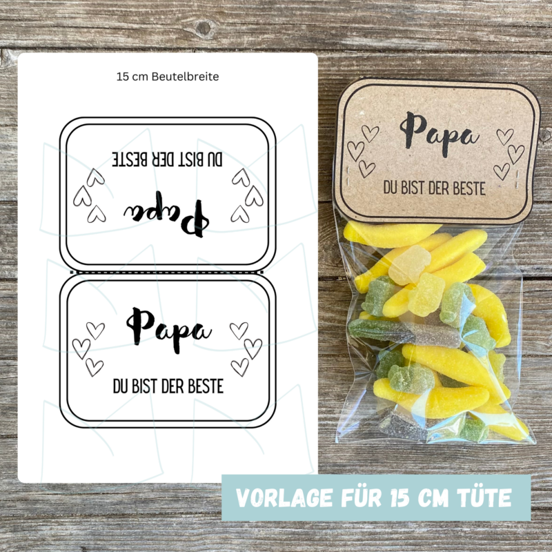 Bastelvorlage Geschenktüte, Tütenklappe - Papa, Du bist der Beste - 3 Größen - Digitaler Download PDF