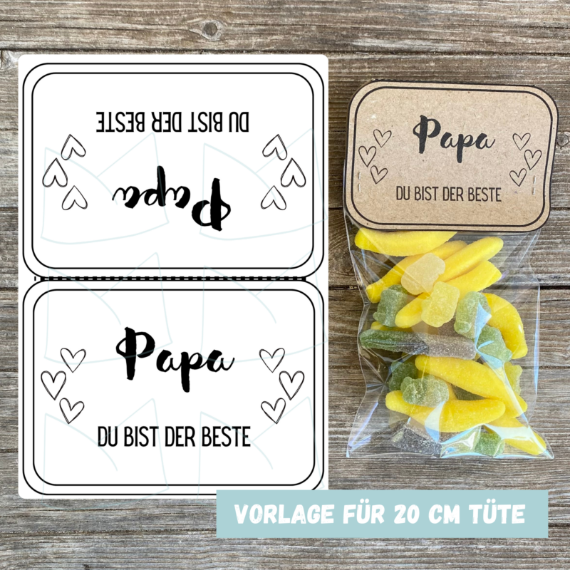 Bastelvorlage Geschenktüte, Tütenklappe - Papa, Du bist der Beste - 3 Größen - Digitaler Download PDF