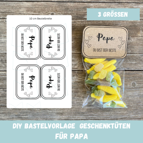 Bastelvorlage Geschenktüte, Tütenklappe - Papa, Du bist der Beste - 3 Größen - Digitaler Download PDF