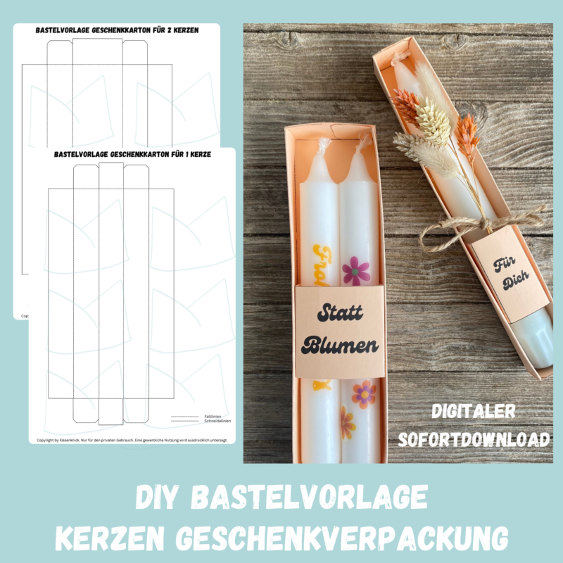 Geschenkkarton/ Kerzenverpackung für Stabkerzen , Verpackung für 1 oder 2 Kerzen - Bastelvorlage zum selber basteln - Download