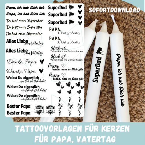 Kerzentattoo Vorlage - für Deinen Papa, Vatertag - DIY Druckvorlage - Download