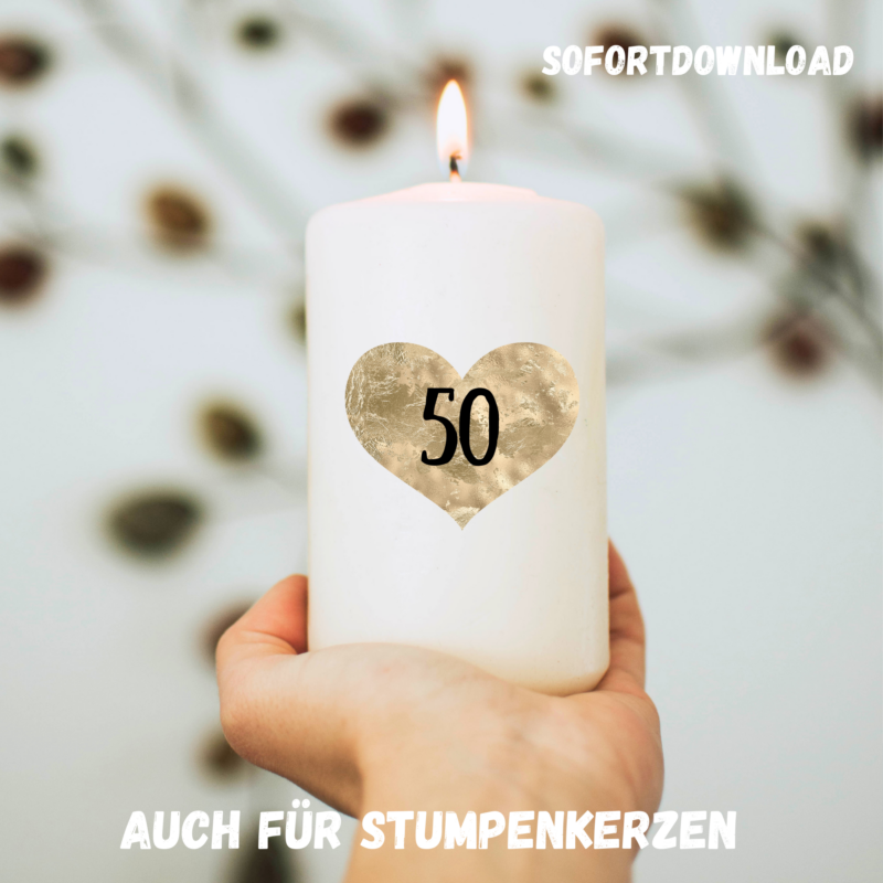 Kerzentattoo Vorlage zur goldenen Hochzeit - für Stabkerzen & Blockkerzen - DIY Druckvorlage - Download