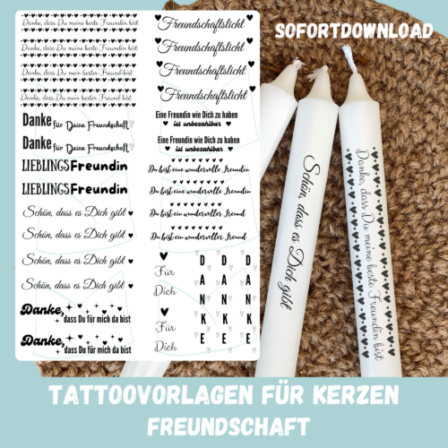 Kerzentattoo Vorlage Beste Freundin/ bester Freund - Stabkerzen -Druckvorlage zum selber basteln - Download