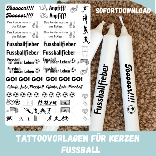 Kerzentattoo Vorlage Fussball, Fussballfieber - für Stabkerzen - DIY Druckvorlage - Download