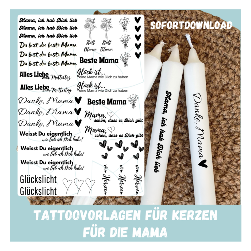 Kerzentattoo Vorlage Köln - für Mama, Muttertag - DIY Druckvorlage - Download