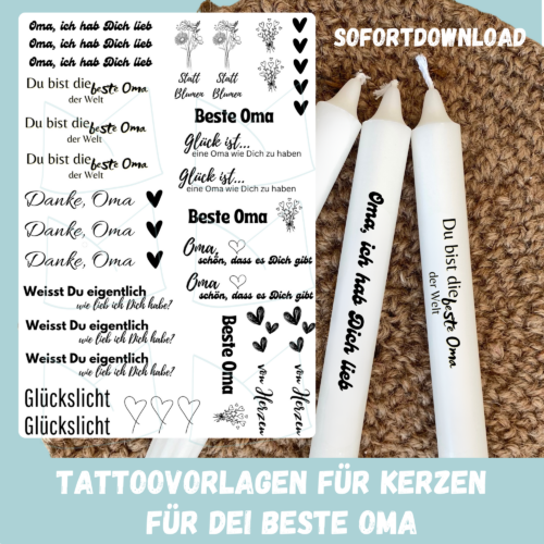 Kerzentattoo Vorlage - für Deine Oma - DIY Druckvorlage - Download