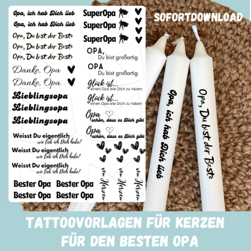 Kerzentattoo Vorlage - für Deinen Opa - DIY Druckvorlage - Download