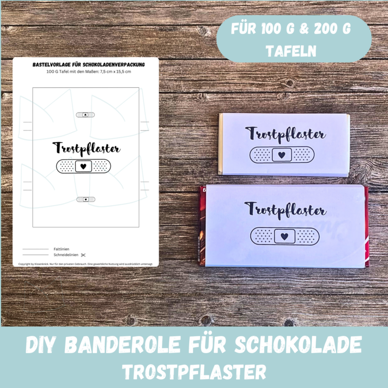 Trostpflaster, Schokoladenbanderole, Verpackung für Schokolade 100 g & 200 g Tafeln - Digitaler Download - PDF