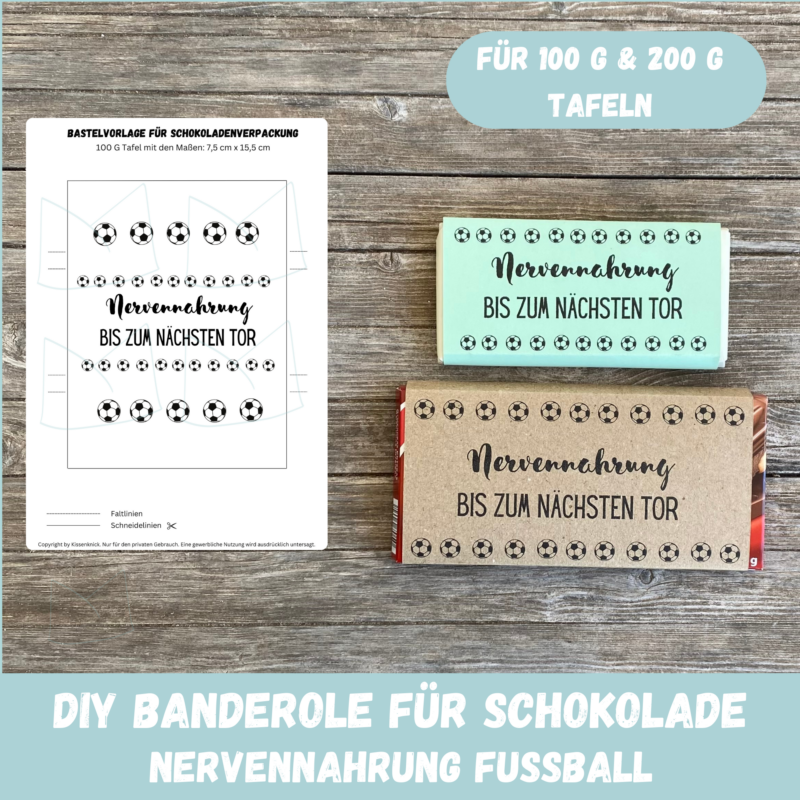 Fussball Nervennahrung - Schokoladenbanderole, Verpackung für Schokolade 100 g & 200 g Tafeln - Digitaler Download - PDF