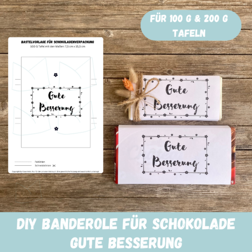 Gute Besserung - Schokoladenbanderole, Verpackung für Schokolade 100 g & 200 g Tafeln - Digitaler Download - PDF