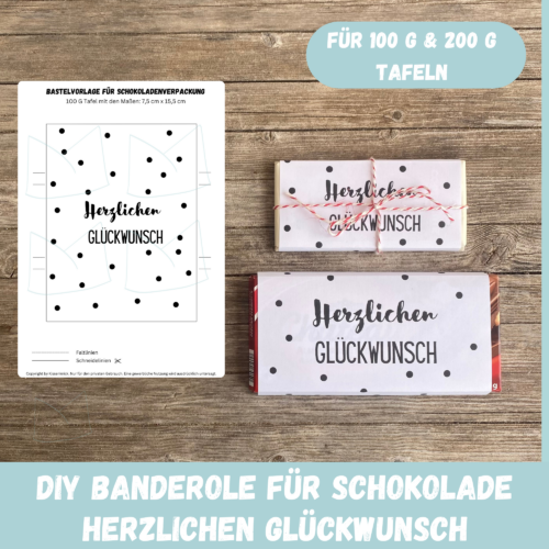 Herzlichen Glückwunsch, Verpackung für Schokolade mit Punkten 100 g & 200 g Tafeln - Digitaler Download - PDF