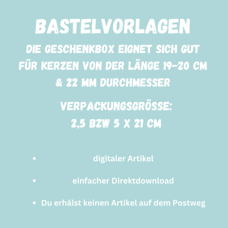 Geschenkkarton/ Kerzenverpackung für Stabkerzen , Verpackung für 1 oder 2 Kerzen - Bastelvorlage zum selber basteln - Download