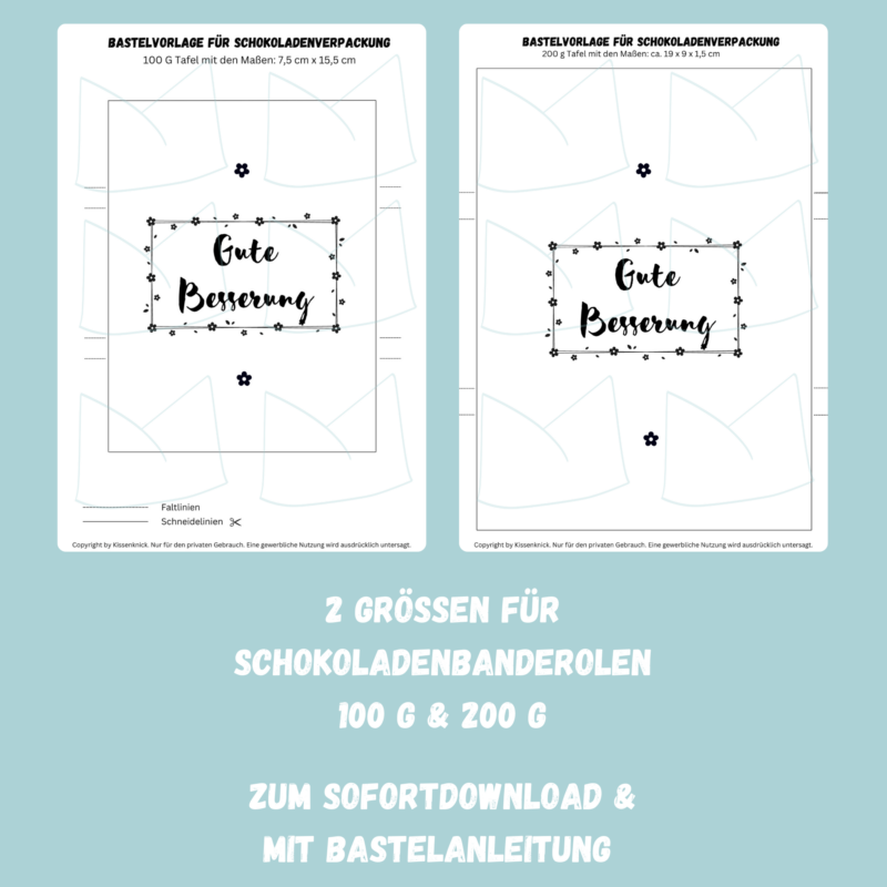 Gute Besserung - Schokoladenbanderole, Verpackung für Schokolade 100 g & 200 g Tafeln - Digitaler Download - PDF