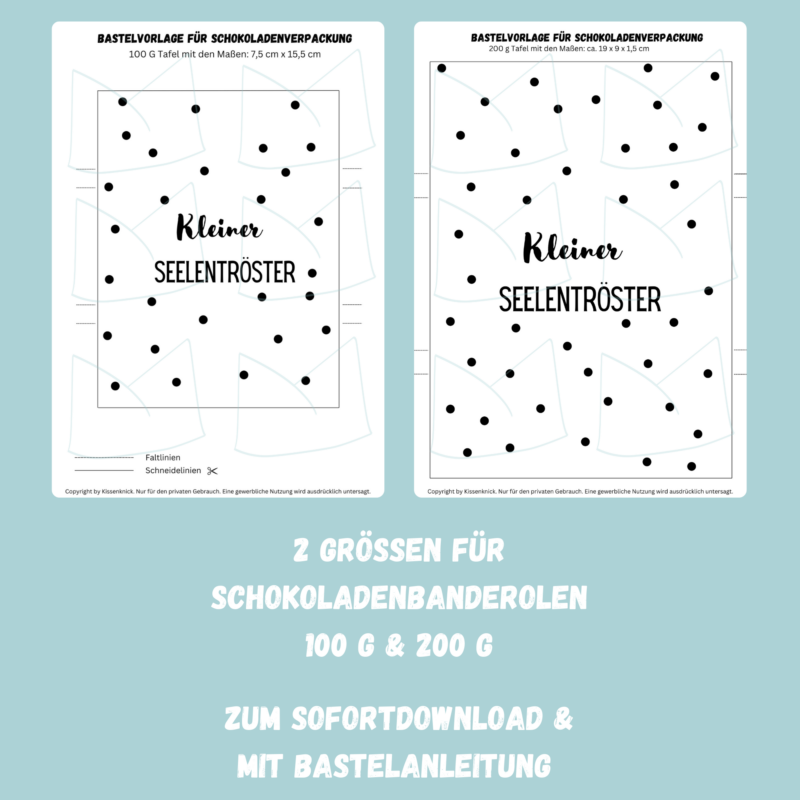 Kleiner Seelentröster, Verpackung für Schokolade 100 g & 200 g Tafeln - Digitaler Download - PDF