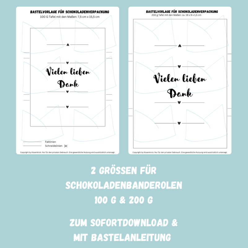 Vielen Dank, Schokoladenbanderole, Verpackung für Schokolade 100 g & 200 g Tafeln - Digitaler Download - PDF