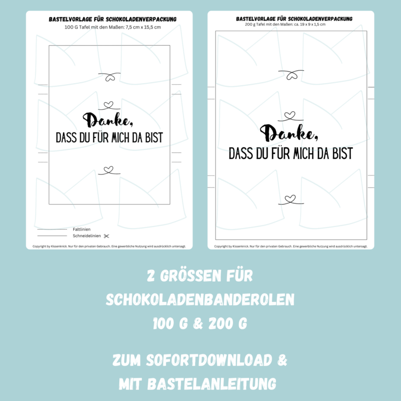 Danke, dass Du für mich da bist - Schokoladenbanderole, Verpackung für Schokolade 100 g & 200 g Tafeln - Digitaler Download - PDF