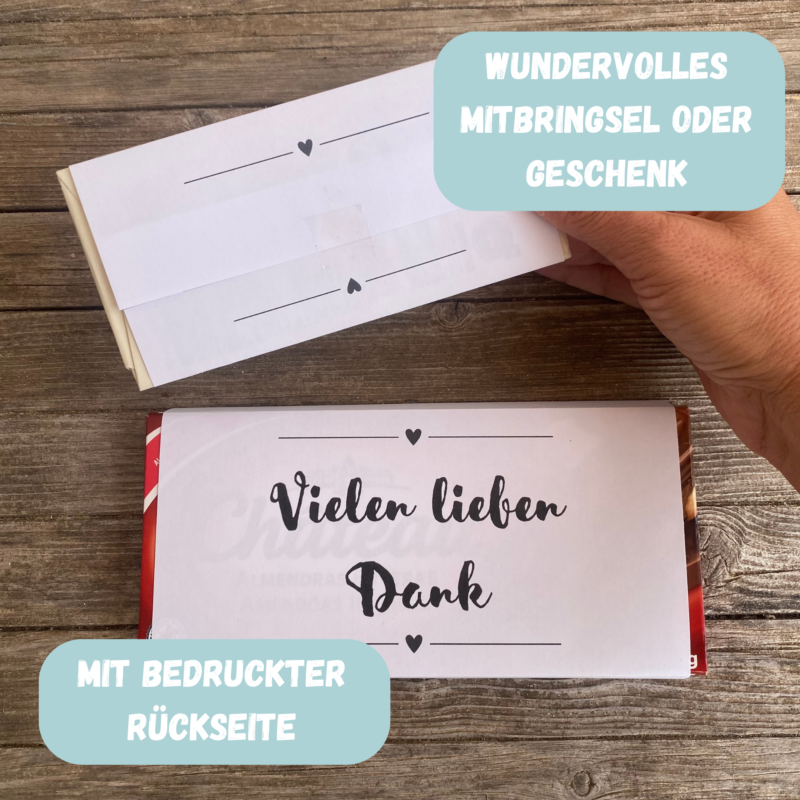 Vielen Dank, Schokoladenbanderole, Verpackung für Schokolade 100 g & 200 g Tafeln - Digitaler Download - PDF