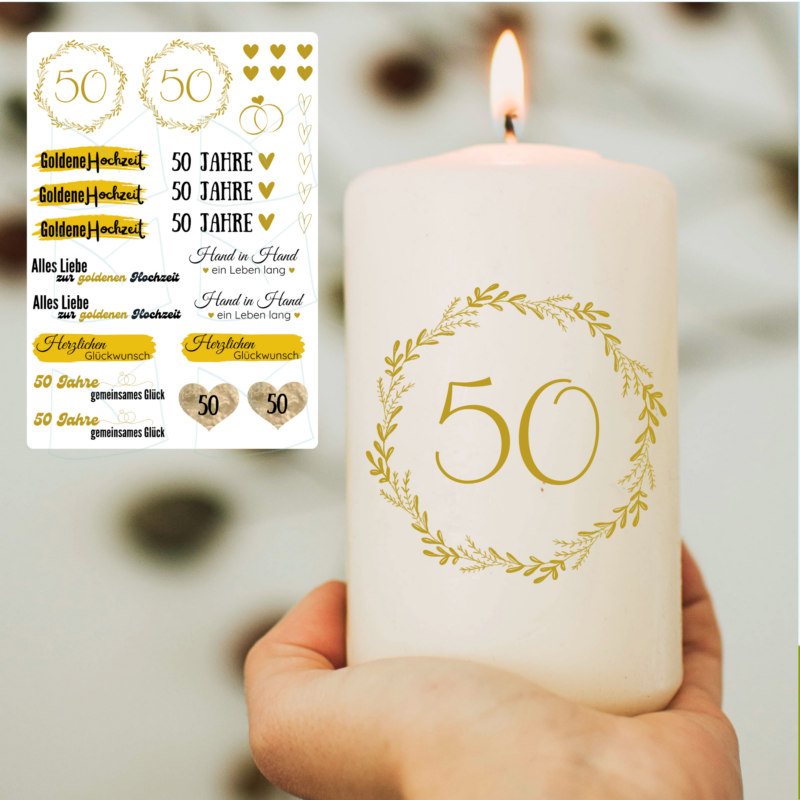 Kerzentattoo Vorlage zur goldenen Hochzeit - für Stabkerzen & Blockkerzen - DIY Druckvorlage - Download