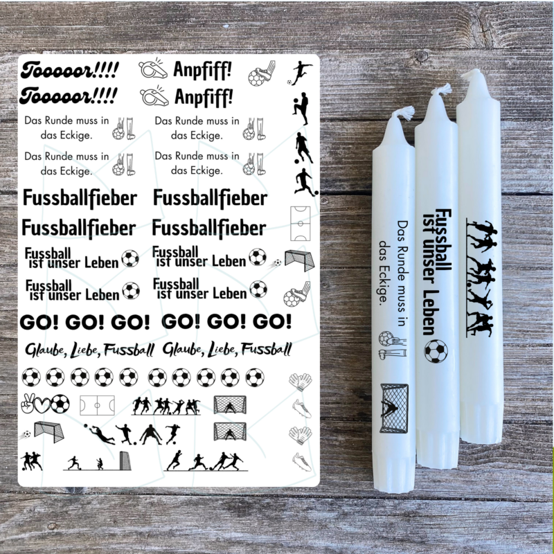 Kerzentattoo Vorlage Fussball, Fussballfieber - für Stabkerzen - DIY Druckvorlage - Download