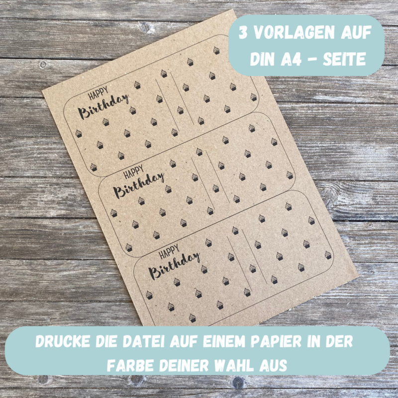 Happy Birthday - Kerzenverpackung für Stabkerzen & andere Kleinigkeiten - Druckvorlage zum selber basteln - Download