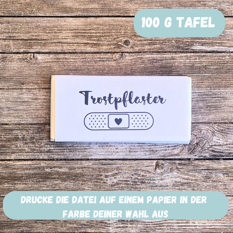 Trostpflaster, Schokoladenbanderole, Verpackung für Schokolade 100 g & 200 g Tafeln - Digitaler Download - PDF