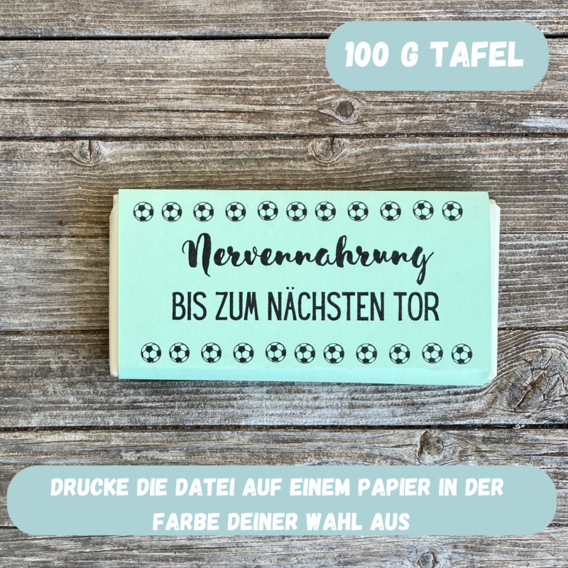 Fussball Nervennahrung - Schokoladenbanderole, Verpackung für Schokolade 100 g & 200 g Tafeln - Digitaler Download - PDF