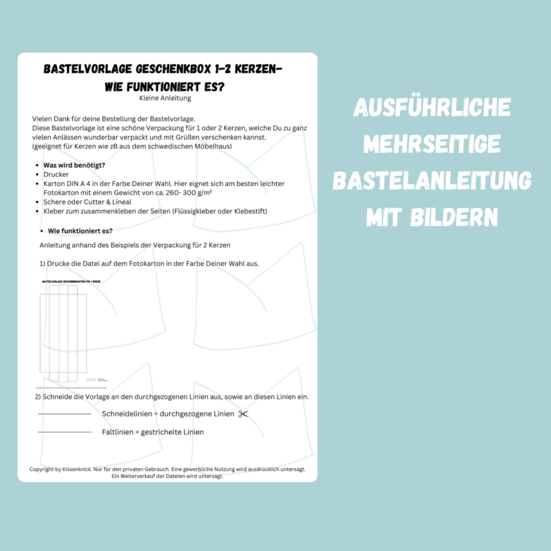 Geschenkkarton/ Kerzenverpackung für Stabkerzen , Verpackung für 1 oder 2 Kerzen - Bastelvorlage zum selber basteln - Download