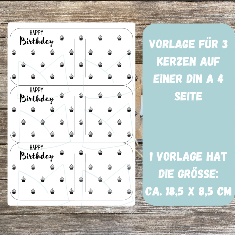 Happy Birthday - Kerzenverpackung für Stabkerzen & andere Kleinigkeiten - Druckvorlage zum selber basteln - Download